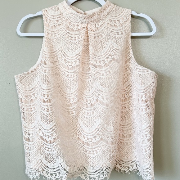 Haute Monde Tops - Haute Monde Nude Lace Crop Top
